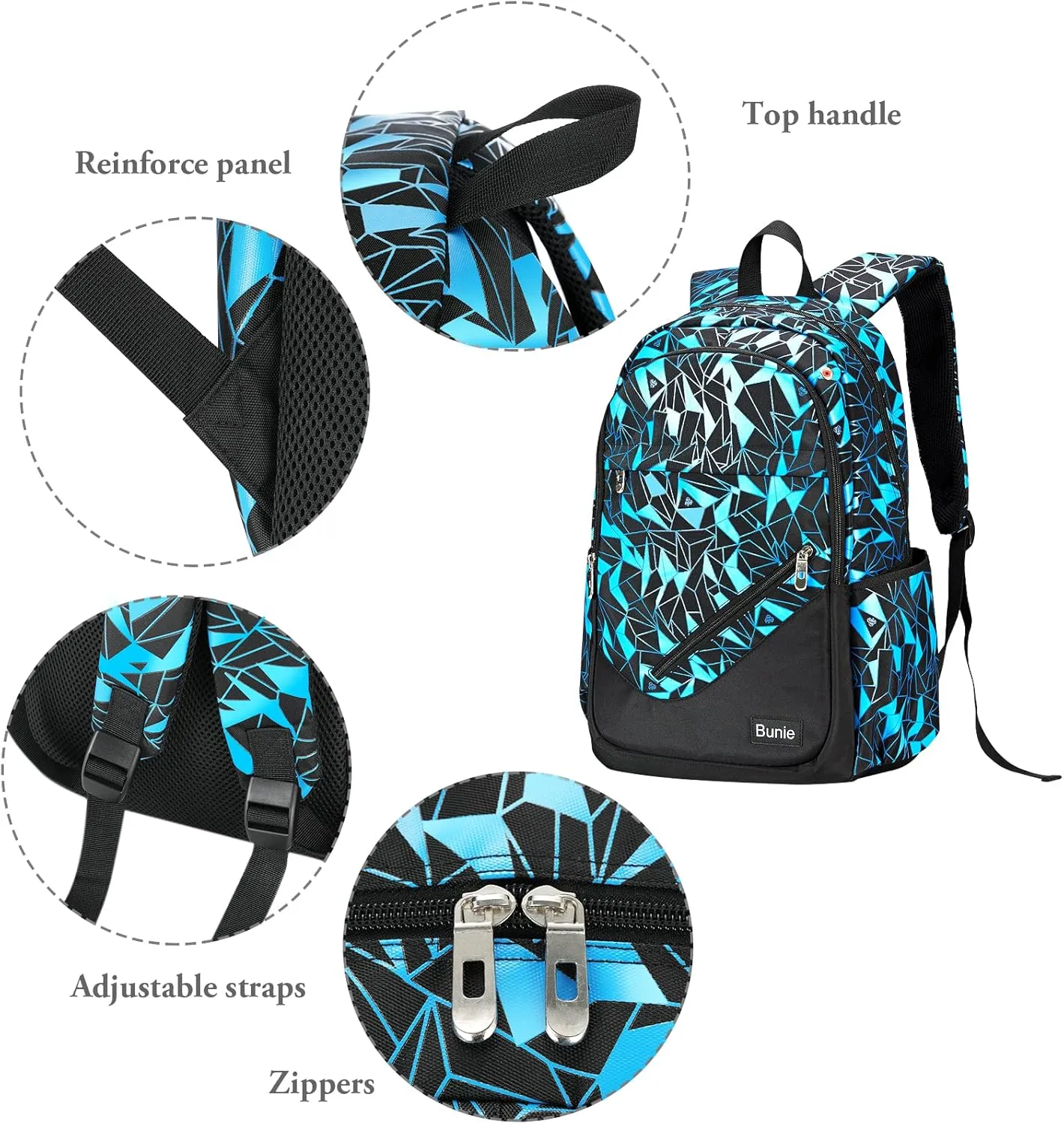 bunie School Backpack for Boys Large Bookbag Boys Backpacks Elementary Middle High School Bags Kids Cool Back Pack Children 7 8 9 10 11 12 13 14 15 16 Years Old (Blue)