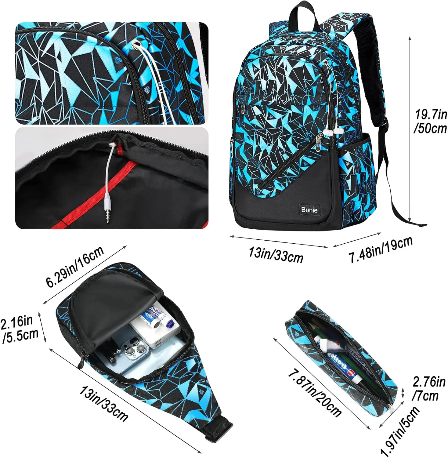 bunie School Backpack for Boys Large Bookbag Boys Backpacks Elementary Middle High School Bags Kids Cool Back Pack Children 7 8 9 10 11 12 13 14 15 16 Years Old (Blue)