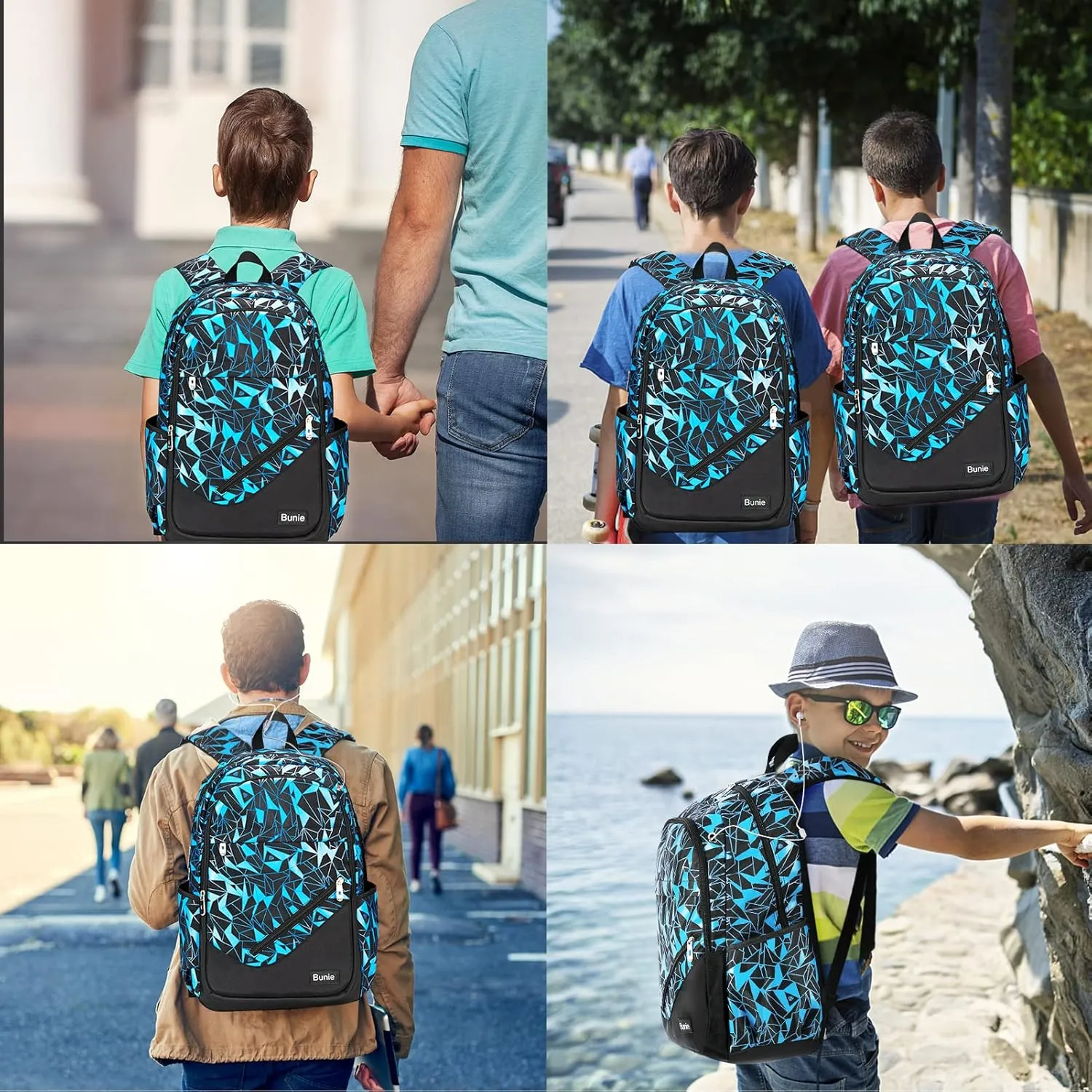 bunie School Backpack for Boys Large Bookbag Boys Backpacks Elementary Middle High School Bags Kids Cool Back Pack Children 7 8 9 10 11 12 13 14 15 16 Years Old (Blue)