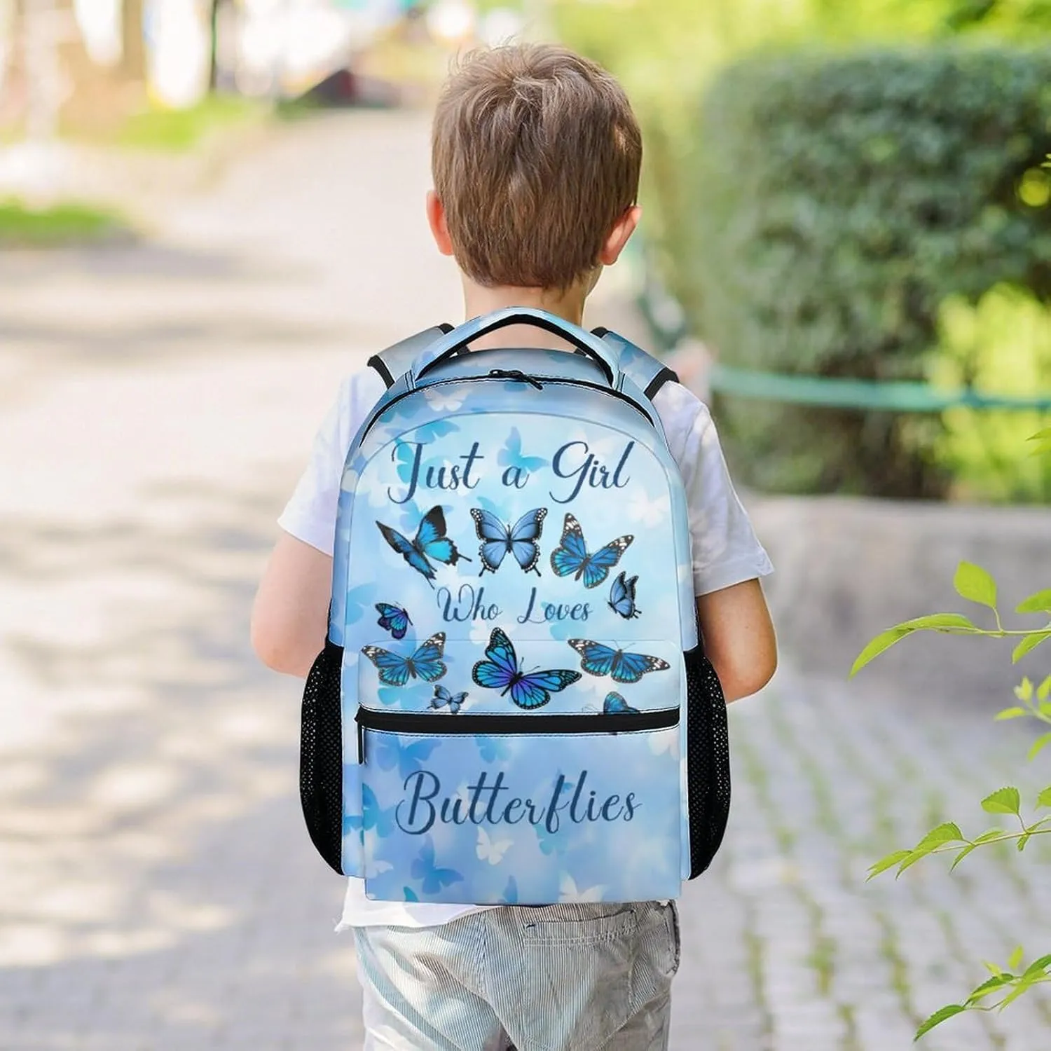 Butterfly Backpack for Girls Boys, 16 Inch Blue Backpacks for School, Cute Lightweight Durable Bookbags for Kids