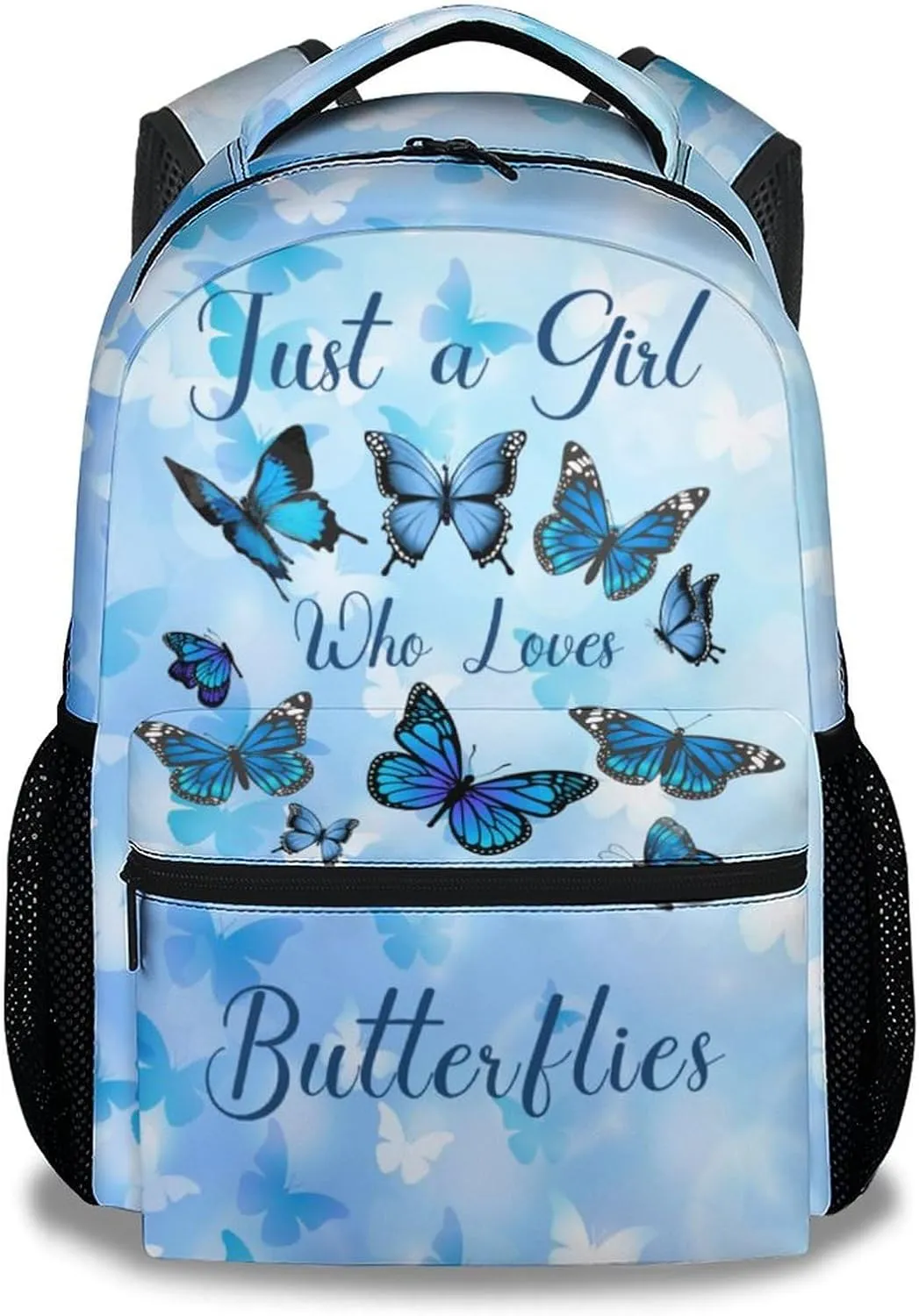 Butterfly Backpack for Girls Boys, 16 Inch Blue Backpacks for School, Cute Lightweight Durable Bookbags for Kids