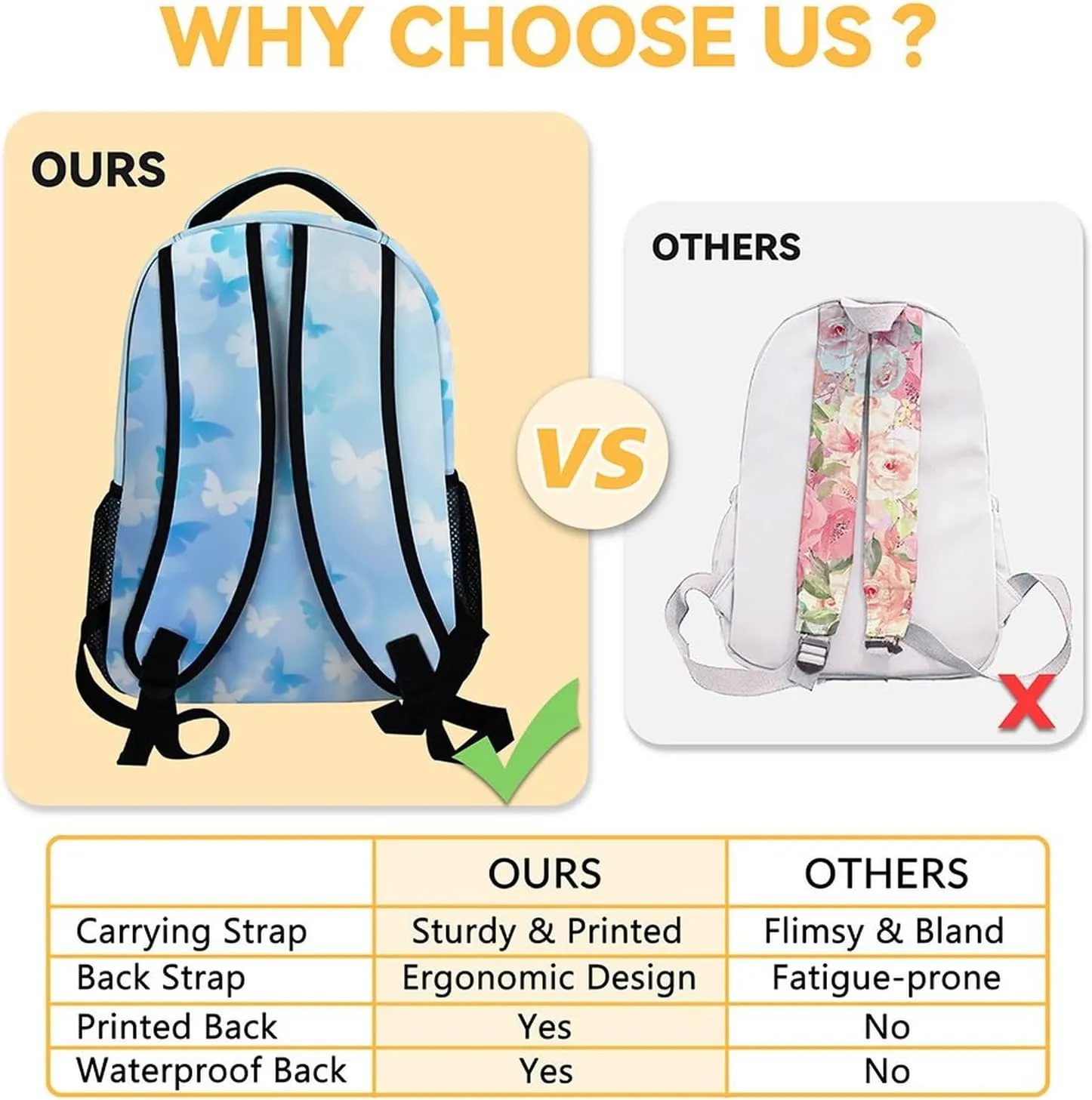 Butterfly Backpack for Girls Boys, 16 Inch Blue Backpacks for School, Cute Lightweight Durable Bookbags for Kids
