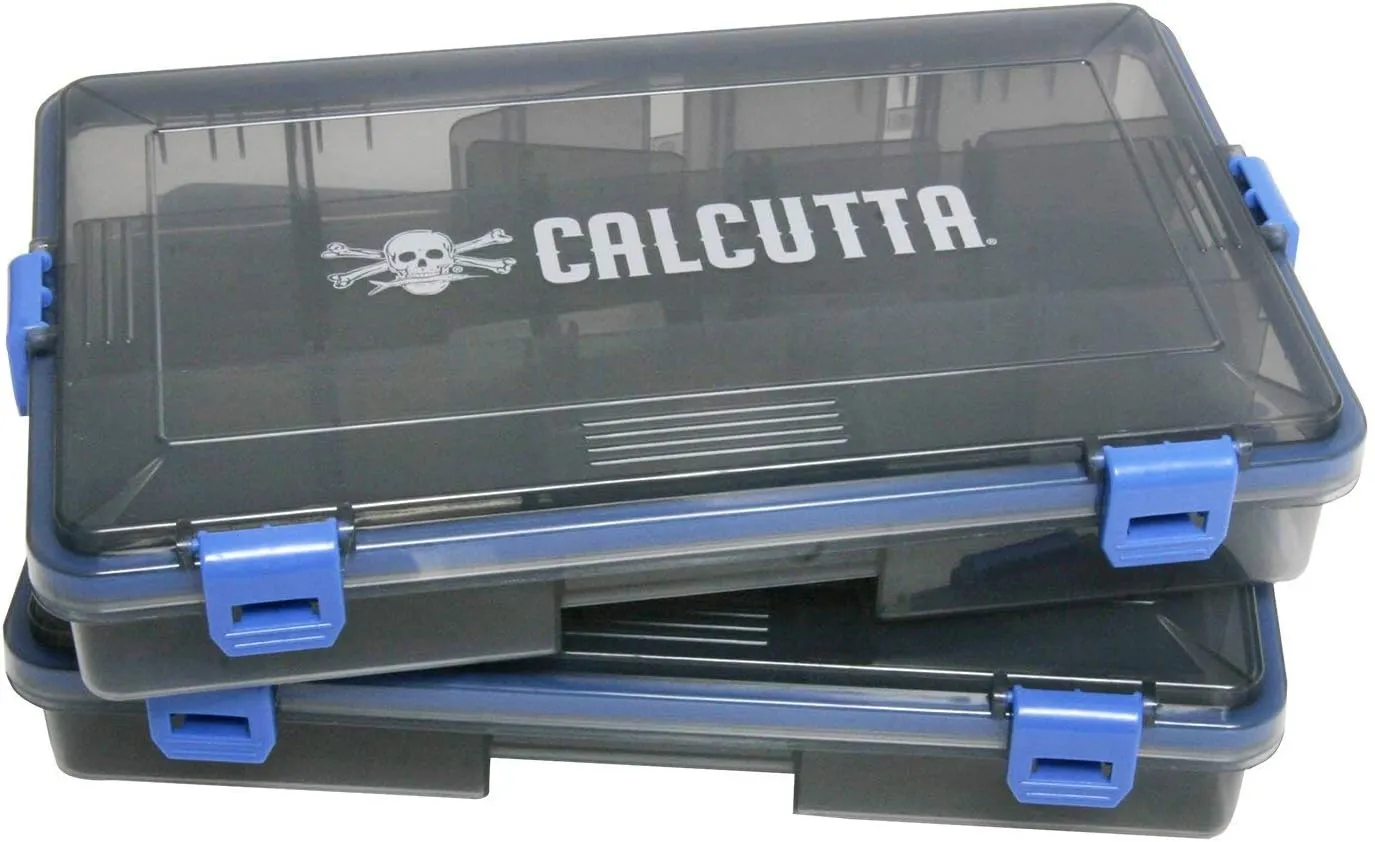 Calcutta Waterproof 4-Latch Tackle Utility Boxes – 2 Pack, Fishing Storage Box Organizer Case