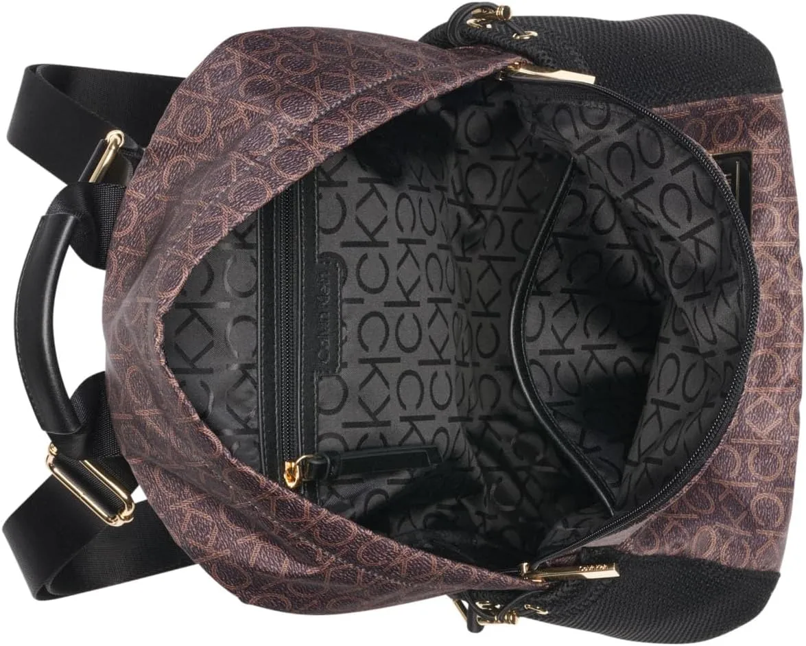 Calvin Klein Jessie Organizational Backpack, Brown/Khaki/Black, One Size
