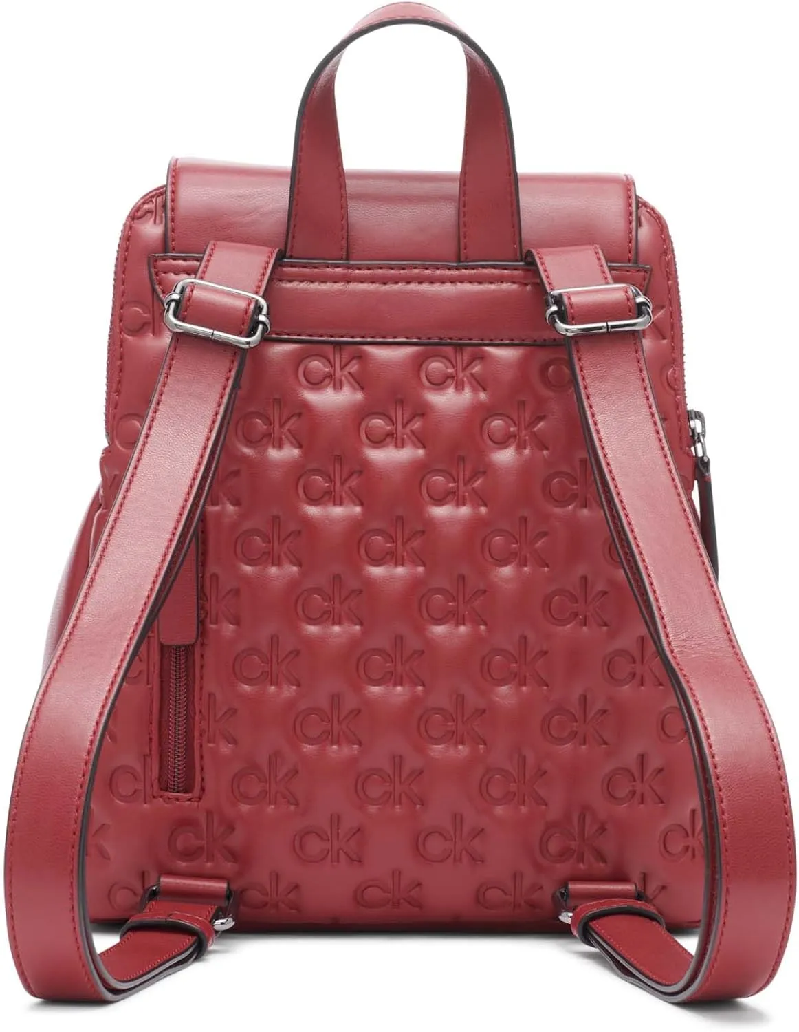 Calvin Klein Reyna Signature Key Item Flap Backpack, Bloodstone Puffy Logo, One Size