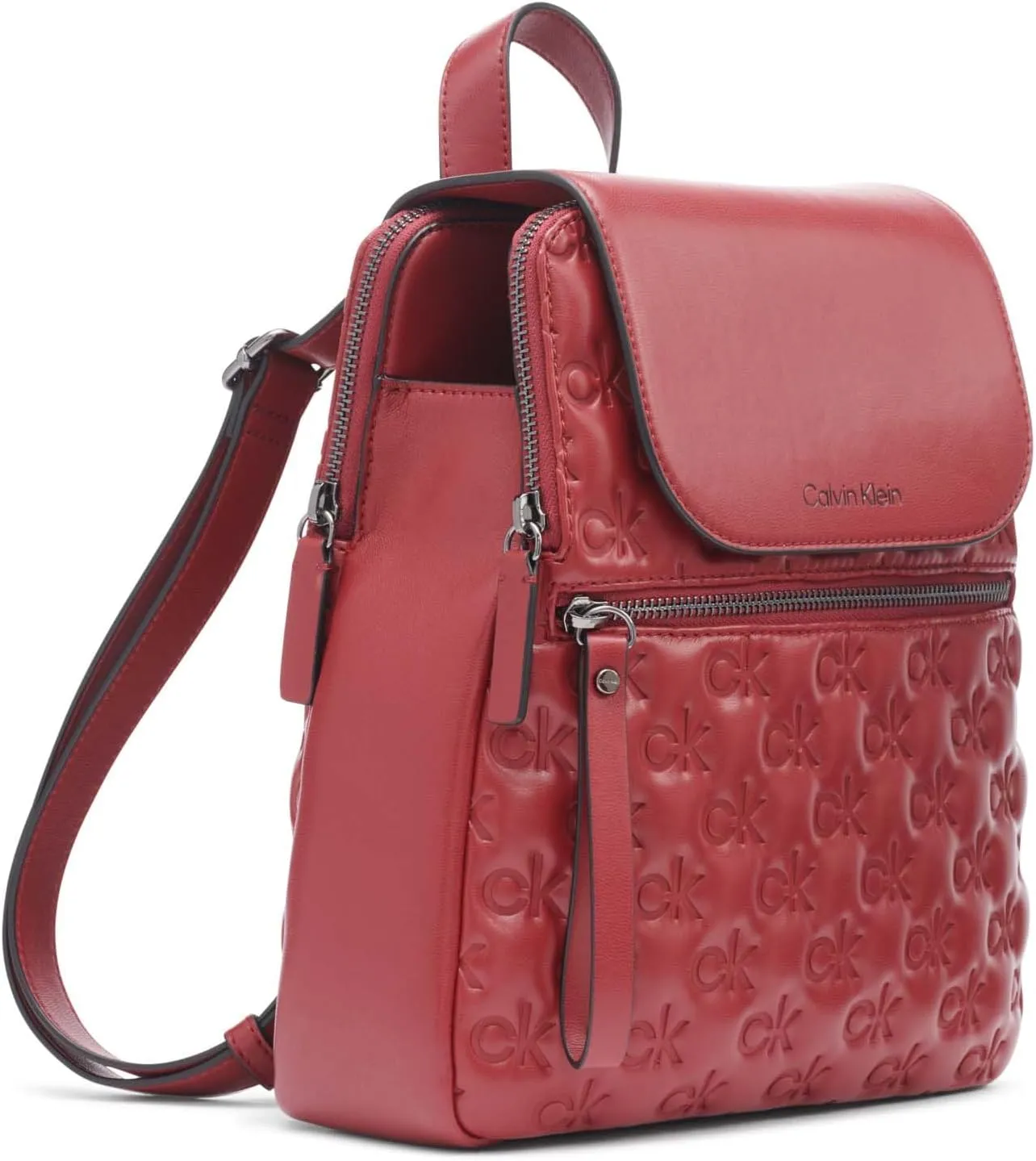 Calvin Klein Reyna Signature Key Item Flap Backpack, Bloodstone Puffy Logo, One Size