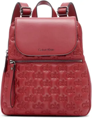 Calvin Klein Reyna Signature Key Item Flap Backpack, Bloodstone Puffy Logo, One Size
