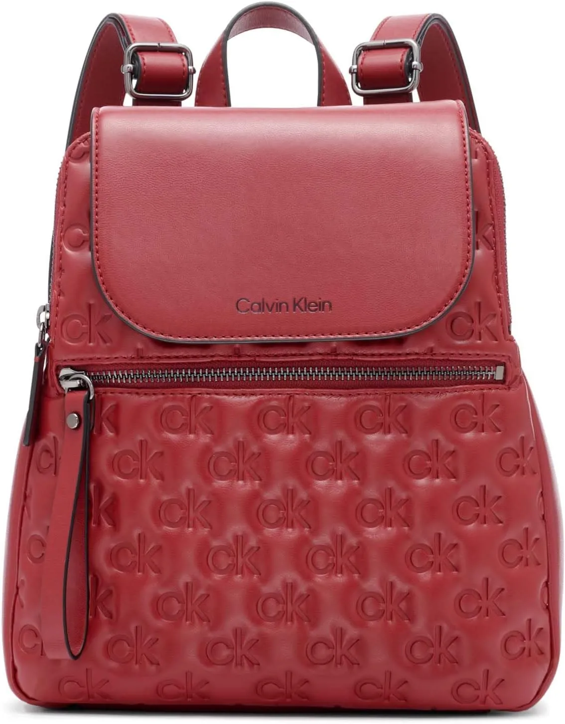 Calvin Klein Reyna Signature Key Item Flap Backpack, Bloodstone Puffy Logo, One Size