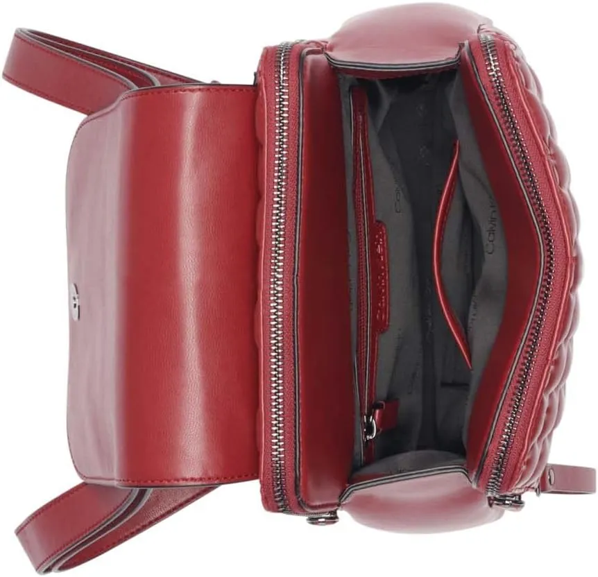 Calvin Klein Reyna Signature Key Item Flap Backpack, Bloodstone Puffy Logo, One Size