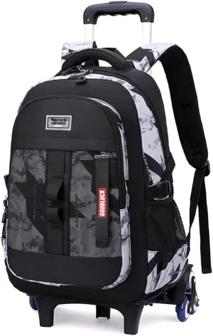 Camo Rolling Backpack for Boys Backpack with Wheels Kids Wheeled School Bag Trolley Bookbag Black White