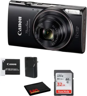 Canon PowerShot ELPH 360 HS Digital Point and Shoot Camera (Black) Bundle with 32 GB Memory Card and More (Renewed)