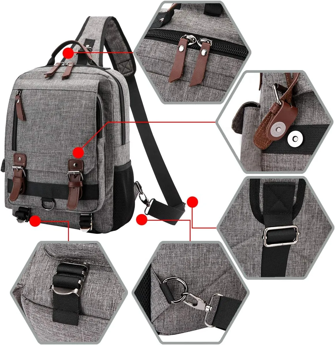 Canvas Cross Body Messenger Bag for Men Women Sling Shouler Backpack Travel Rucksack