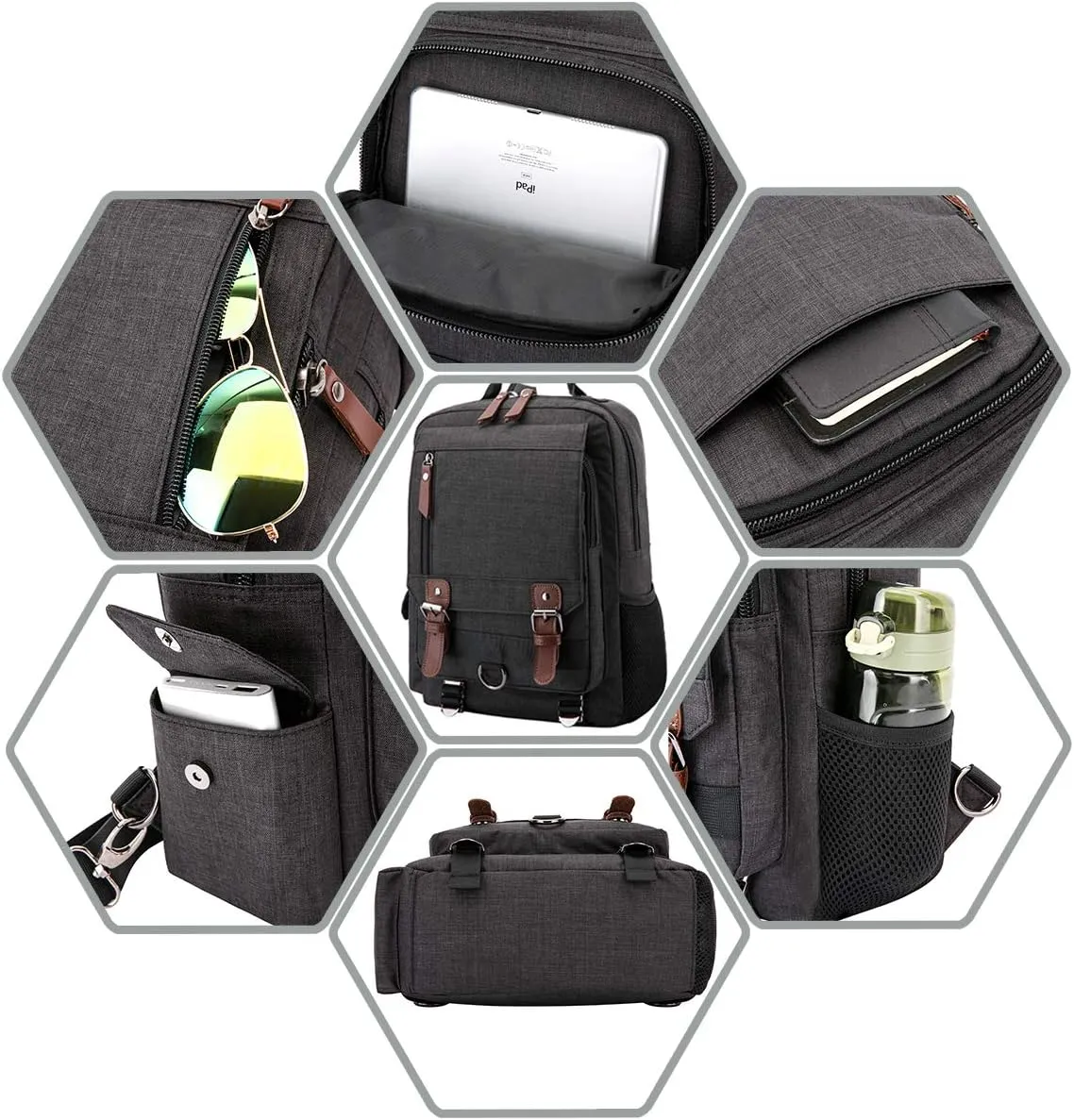 Canvas Cross Body Messenger Bag for Men Women Sling Shouler Backpack Travel Rucksack