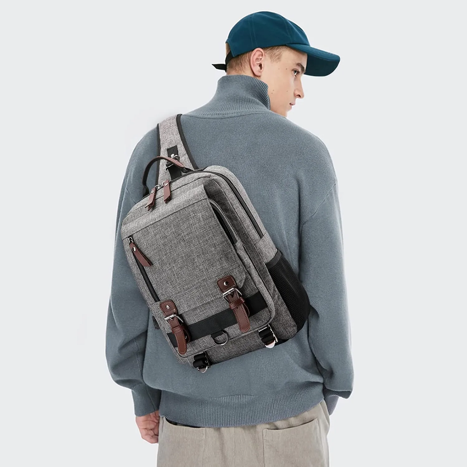Canvas Cross Body Messenger Bag for Men Women Sling Shouler Backpack Travel Rucksack