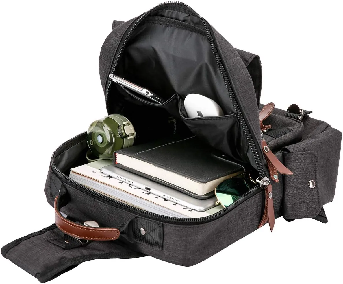 Canvas Cross Body Messenger Bag for Men Women Sling Shouler Backpack Travel Rucksack