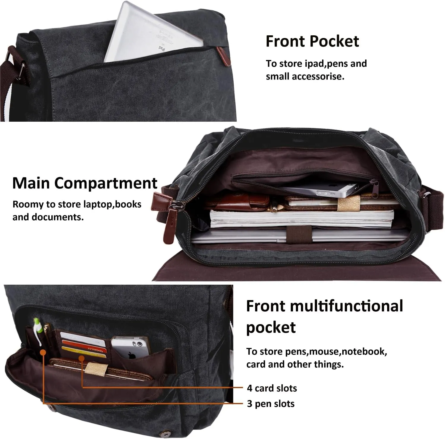 Canvas Messenger Bag for Men Women,Travel Satchel Shoulder bag 15.6 Inch Laptop Bag briefcase Business