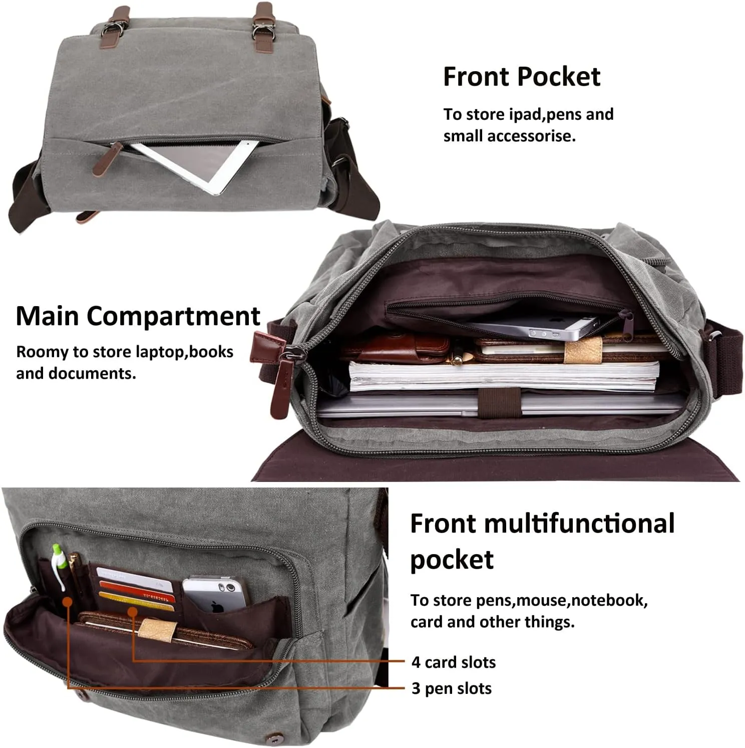 Canvas Messenger Bag for Men Women,Travel Satchel Shoulder bag 15.6 Inch Laptop Bag briefcase Business