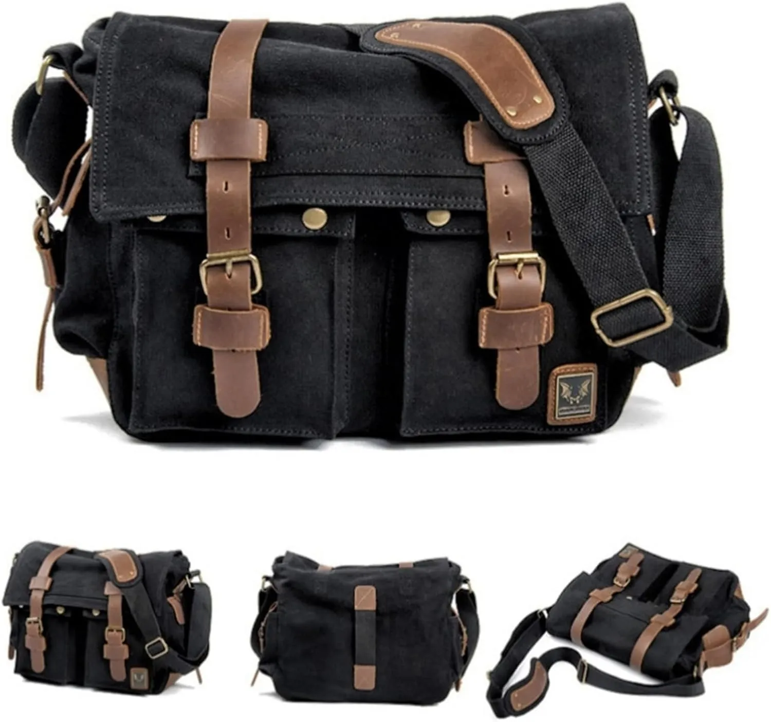 Canvas Messenger Bag, Genuine Leather Large Shoulder Bags, Vintage Crossbody Satchel Purse