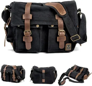 Canvas Messenger Bag, Genuine Leather Large Shoulder Bags, Vintage Crossbody Satchel Purse