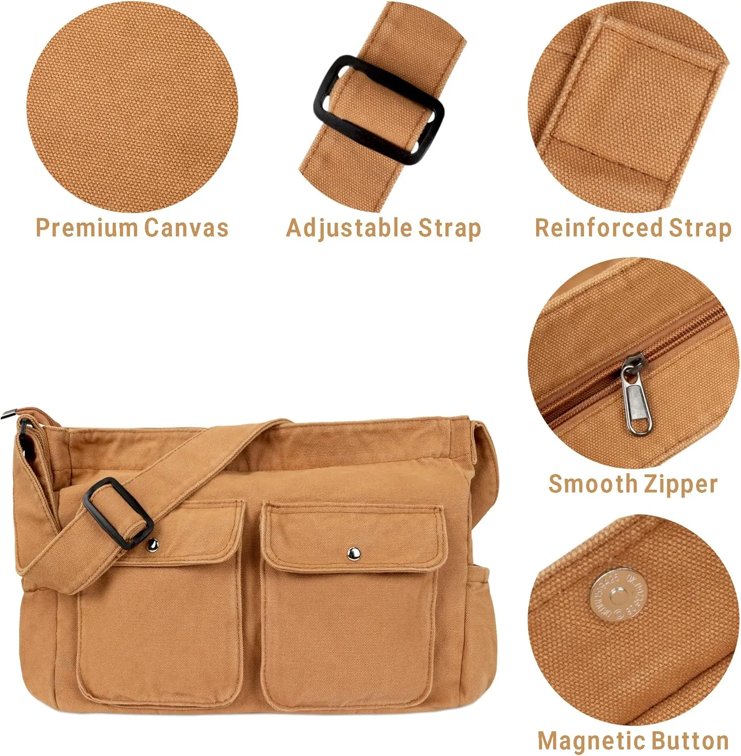 Canvas Messenger Bag Large Hobo Crossbody Bag for Women and Men Canvas Shoulder Tote Bag with Multiple Pockets for Work