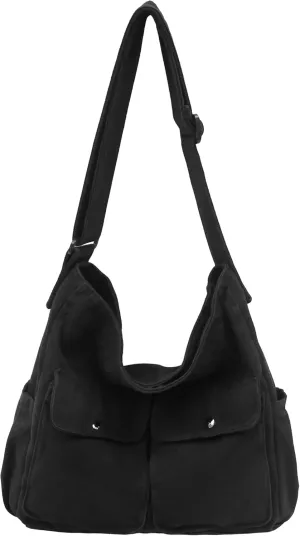 Canvas Messenger Bag Large Hobo Crossbody Bag for Women and Men Canvas Shoulder Tote Bag with Multiple Pockets for Work