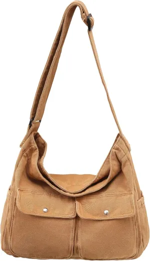 Canvas Messenger Bag Large Hobo Crossbody Bag for Women and Men Canvas Shoulder Tote Bag with Multiple Pockets for Work