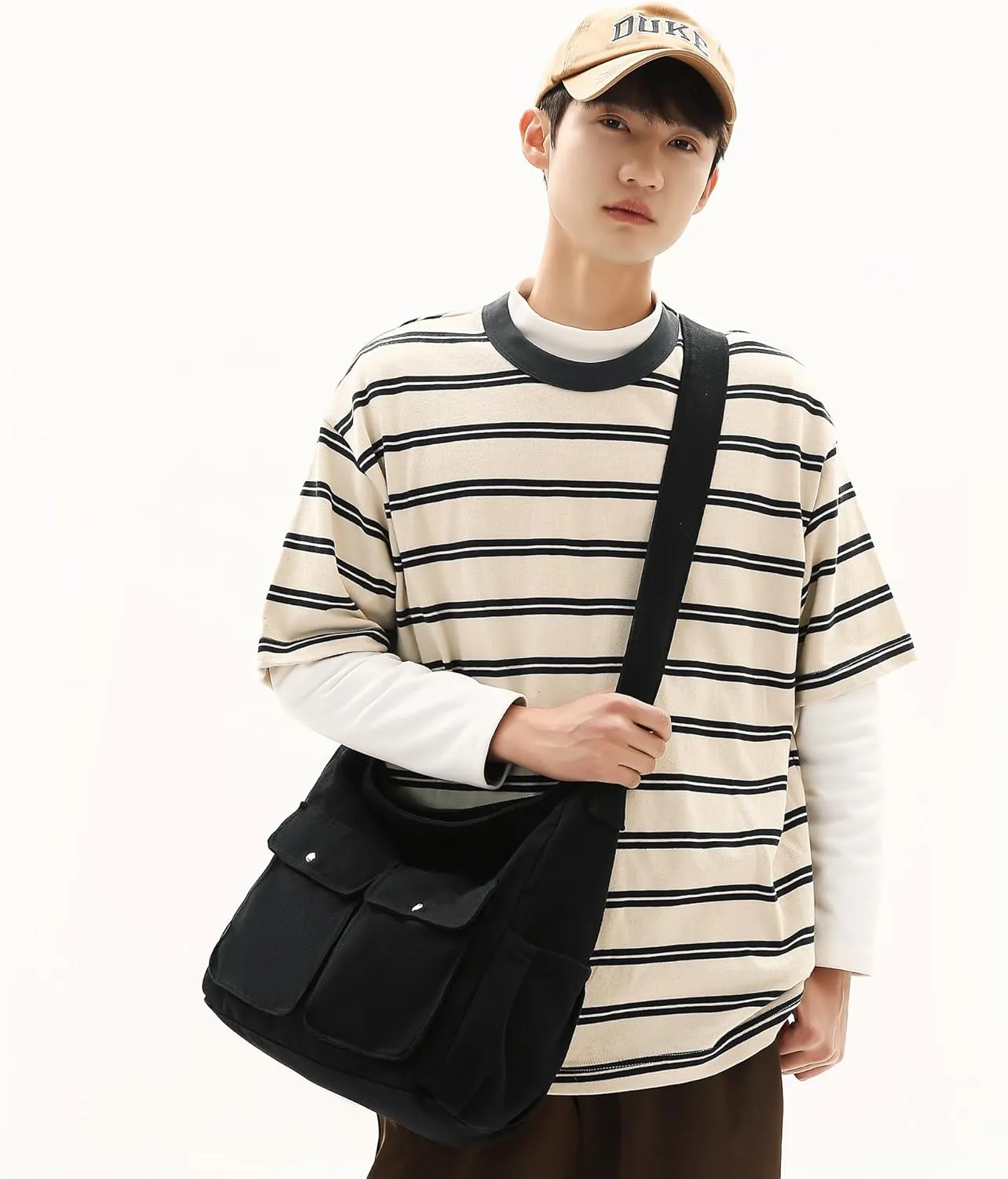 Canvas Messenger Bag Large Hobo Crossbody Bag for Women and Men Canvas Shoulder Tote Bag with Multiple Pockets for Work