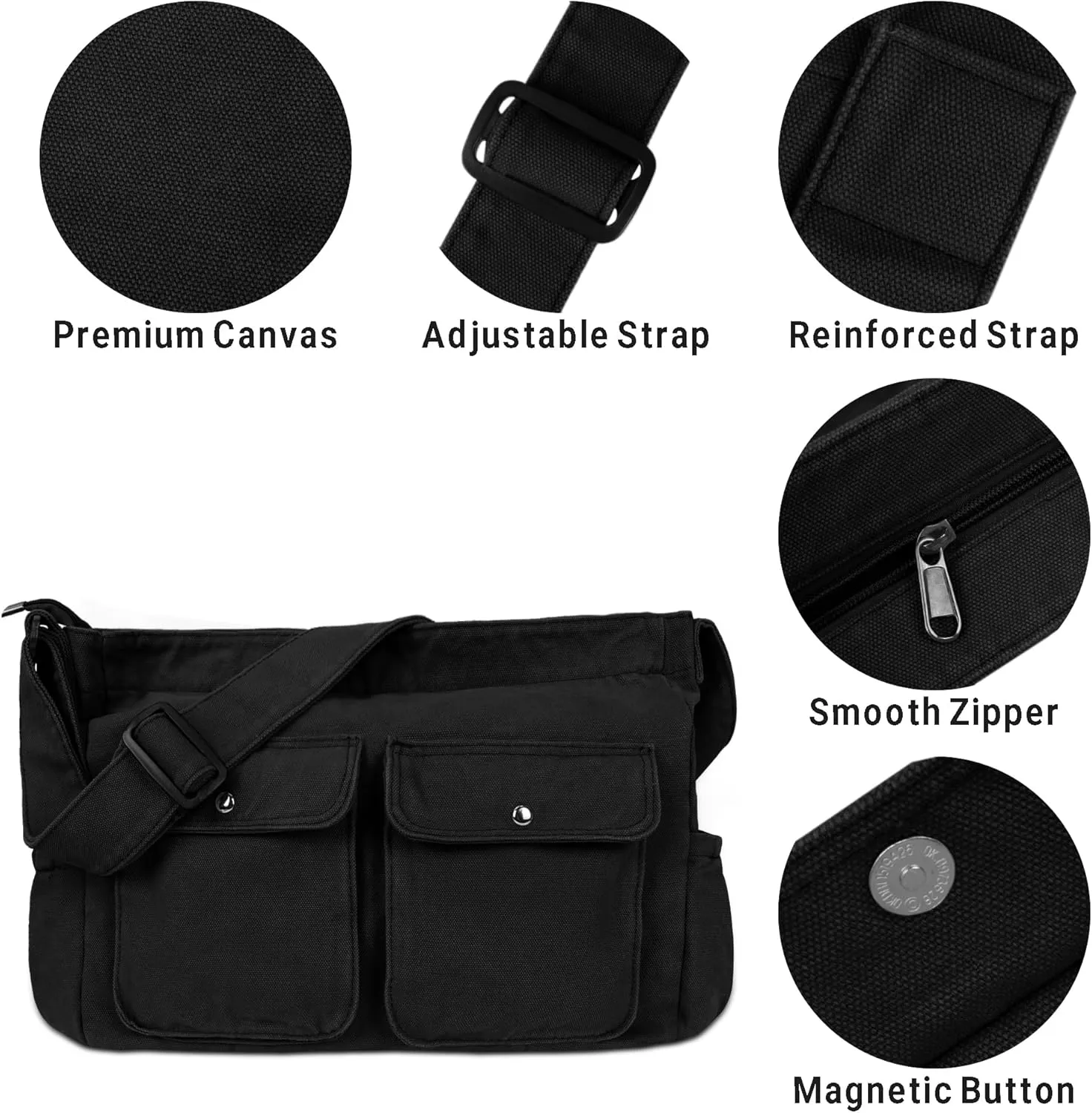 Canvas Messenger Bag Large Hobo Crossbody Bag for Women and Men Canvas Shoulder Tote Bag with Multiple Pockets for Work
