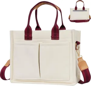 Canvas Tote Bag for Women, Crossbody Bag with Pockets Compartment, Shoulder Handbag for Teacher Nurse, Bible Messenger Purse, Utility Bag for Work, Travel, College, Everyday, Gift