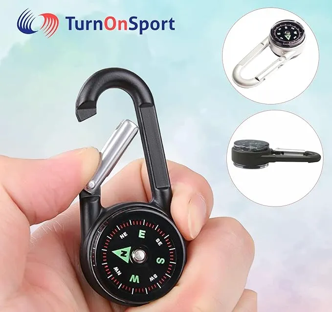 Carabiner Clip On Compass Hiking - Compact Compass Keychain Backpacks | Small Pocket Magnetic Compass Keychain for Kids - Hiking Compass Thermometer | Keyring Keychains Outdoor Survival Camping 2 Pcs