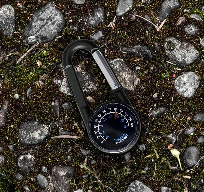 Carabiner Clip On Compass Hiking - Compact Compass Keychain Backpacks | Small Pocket Magnetic Compass Keychain for Kids - Hiking Compass Thermometer | Keyring Keychains Outdoor Survival Camping 2 Pcs