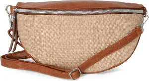 Caracol Women's Rafia Belt Bag With Removable Adjustable Shoulder Strap Vegan Leather
