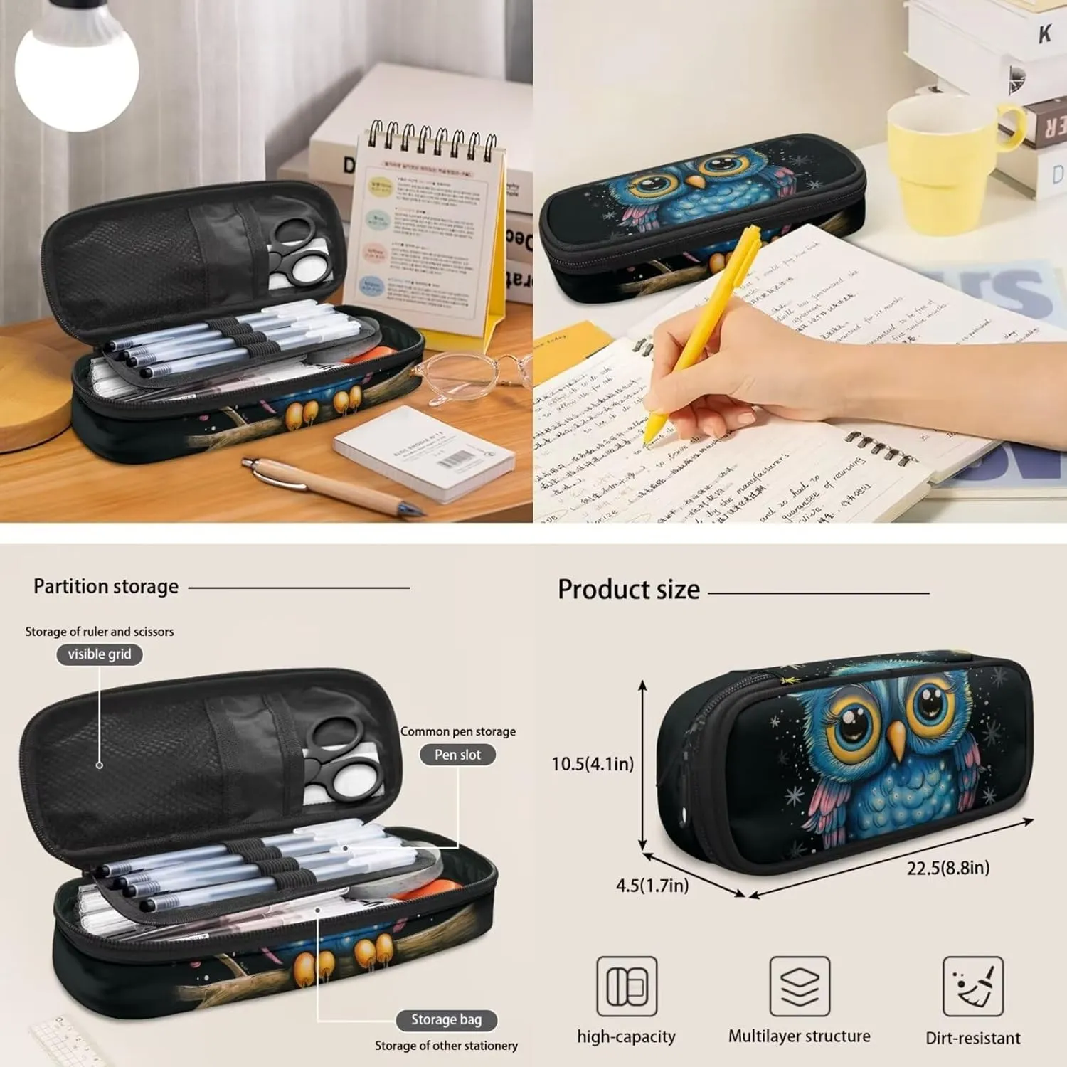 Cartoon Owl Printed Backpack Set for Boys Girls Set of 3 Bookbag with Lunch Bag and Pencil Case for Elementary Primary School Large Capacity Kids School Bag Casual Daypack