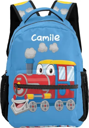 Cartoon Train Personalized Kids School Backpack Custom Name for Boys Girls Primary Daypack Bookbag Travel Bag
