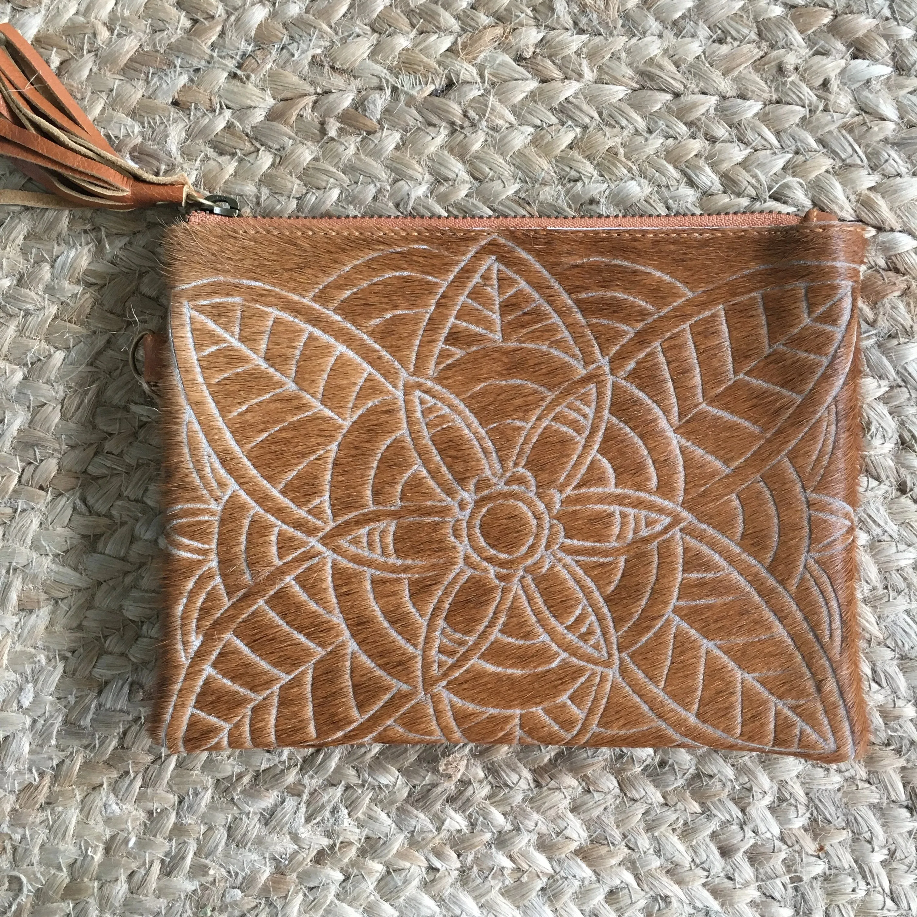 Carved Hide Clutch - Tan