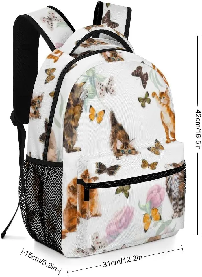 Casual Daypacks Backpacks Laptop Backpack Cats Butterflies Flowers Work Bussiness School Students Bookbag Travel Hiking Gym Bags Waterproof Lightweight Women Men
