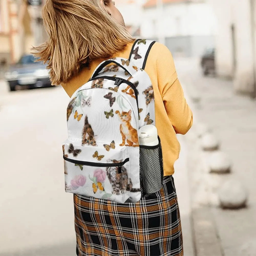 Casual Daypacks Backpacks Laptop Backpack Cats Butterflies Flowers Work Bussiness School Students Bookbag Travel Hiking Gym Bags Waterproof Lightweight Women Men