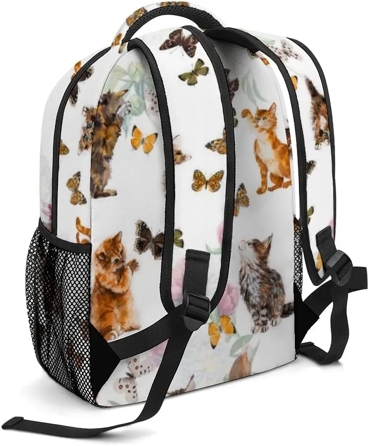 Casual Daypacks Backpacks Laptop Backpack Cats Butterflies Flowers Work Bussiness School Students Bookbag Travel Hiking Gym Bags Waterproof Lightweight Women Men