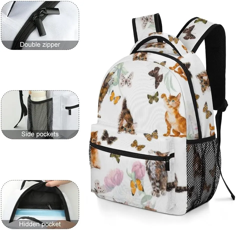 Casual Daypacks Backpacks Laptop Backpack Cats Butterflies Flowers Work Bussiness School Students Bookbag Travel Hiking Gym Bags Waterproof Lightweight Women Men