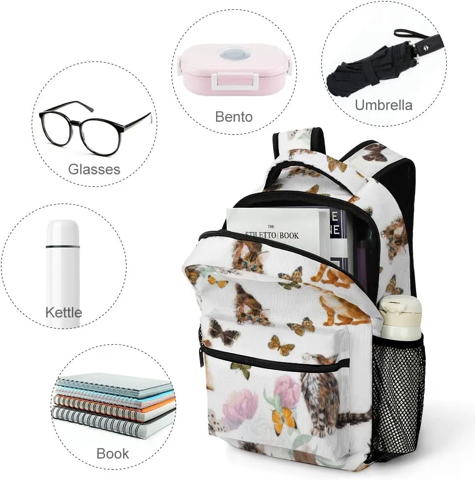 Casual Daypacks Backpacks Laptop Backpack Cats Butterflies Flowers Work Bussiness School Students Bookbag Travel Hiking Gym Bags Waterproof Lightweight Women Men