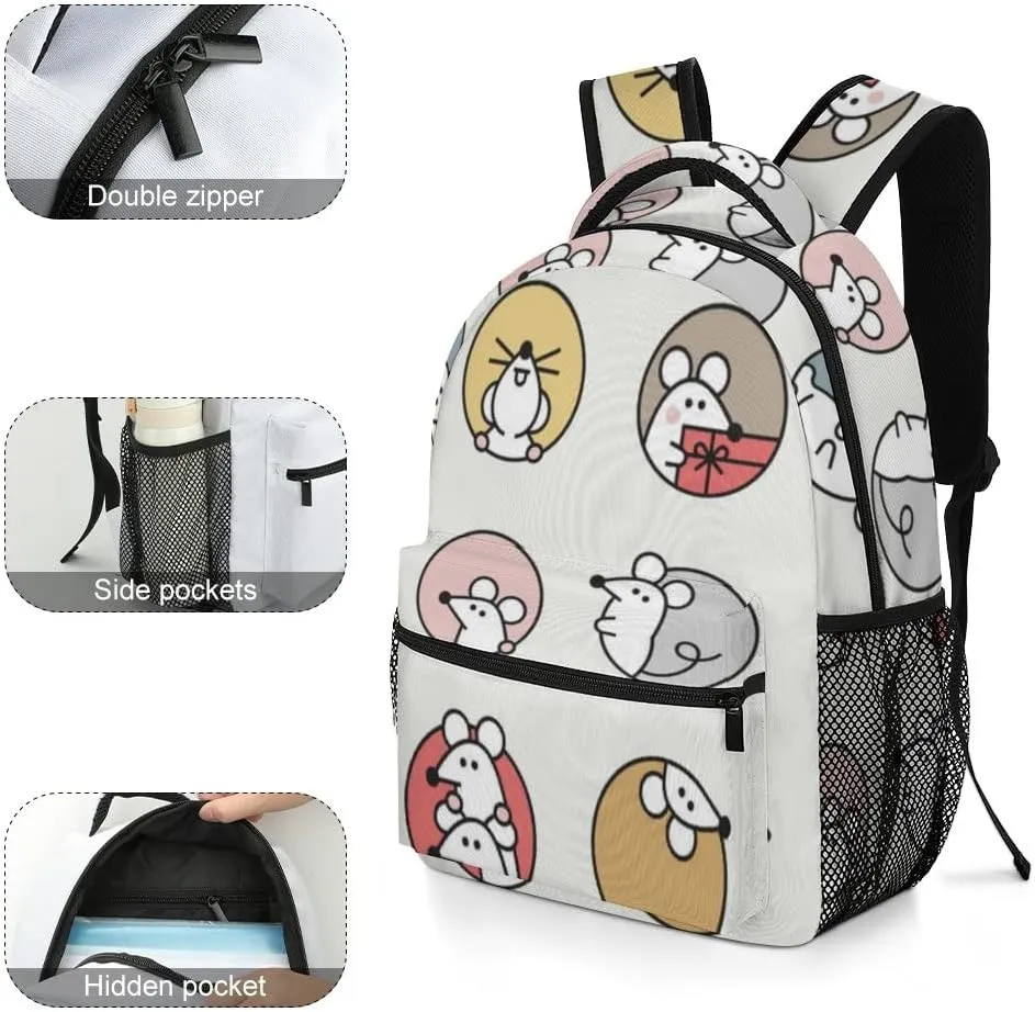 Casual Daypacks Backpacks Laptop Backpack Cute Mice Colorful Red Pink Work Bussiness School Students Bookbag Travel Hiking Gym Bags Waterproof Lightweight Women Men