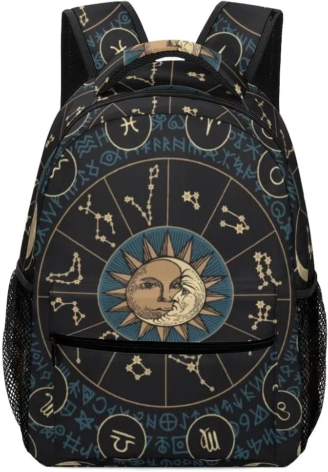 Casual Daypacks Backpacks Laptop Backpack Moon Phases Sun Astrological Theme Work Bussiness School Students Bookbag Travel Hiking Gym Bags Waterproof Lightweight Women Men 16.5x12x6 Inch