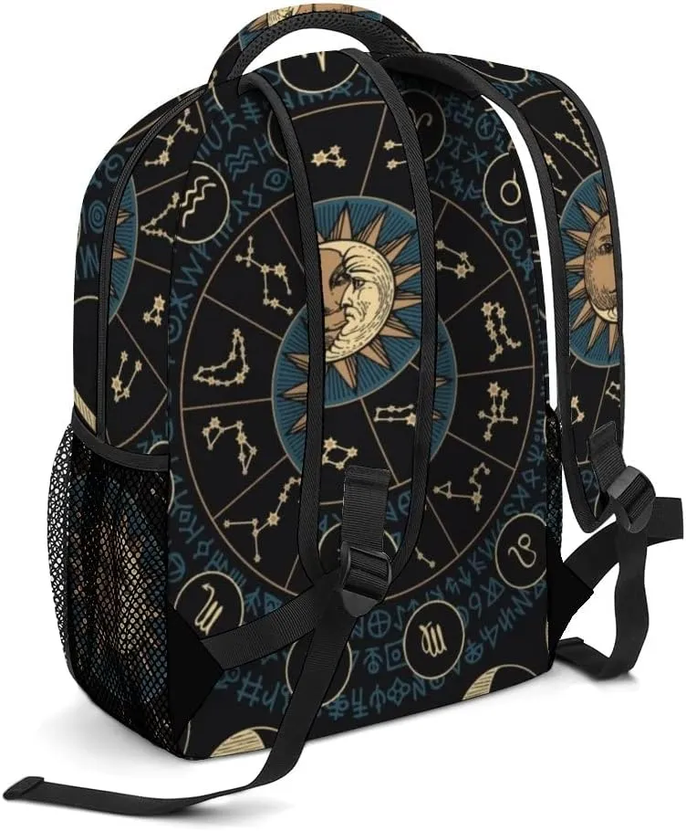 Casual Daypacks Backpacks Laptop Backpack Moon Phases Sun Astrological Theme Work Bussiness School Students Bookbag Travel Hiking Gym Bags Waterproof Lightweight Women Men 16.5x12x6 Inch