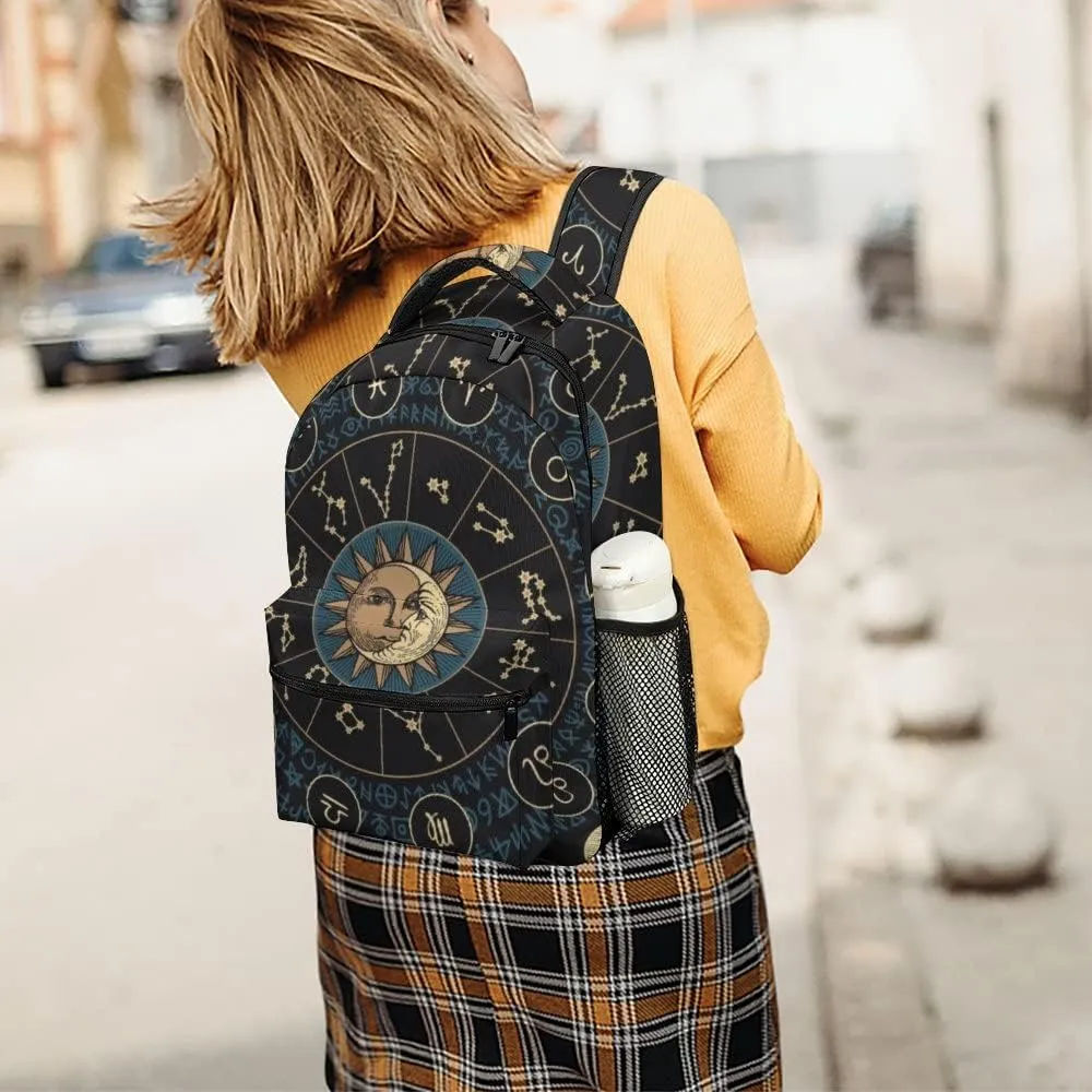 Casual Daypacks Backpacks Laptop Backpack Moon Phases Sun Astrological Theme Work Bussiness School Students Bookbag Travel Hiking Gym Bags Waterproof Lightweight Women Men 16.5x12x6 Inch