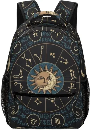Casual Daypacks Backpacks Laptop Backpack Moon Phases Sun Astrological Theme Work Bussiness School Students Bookbag Travel Hiking Gym Bags Waterproof Lightweight Women Men 16.5x12x6 Inch