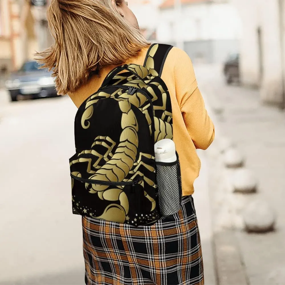 Casual Daypacks Backpacks Laptop Backpack Scorpio Zodiac Sign Yellow Work Bussiness School Students Bookbag Travel Hiking Gym Bags Waterproof Lightweight Women Men