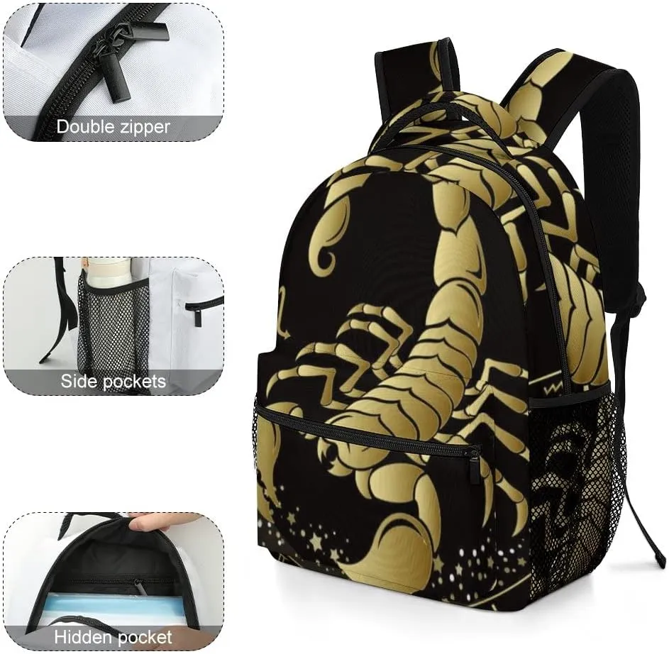 Casual Daypacks Backpacks Laptop Backpack Scorpio Zodiac Sign Yellow Work Bussiness School Students Bookbag Travel Hiking Gym Bags Waterproof Lightweight Women Men