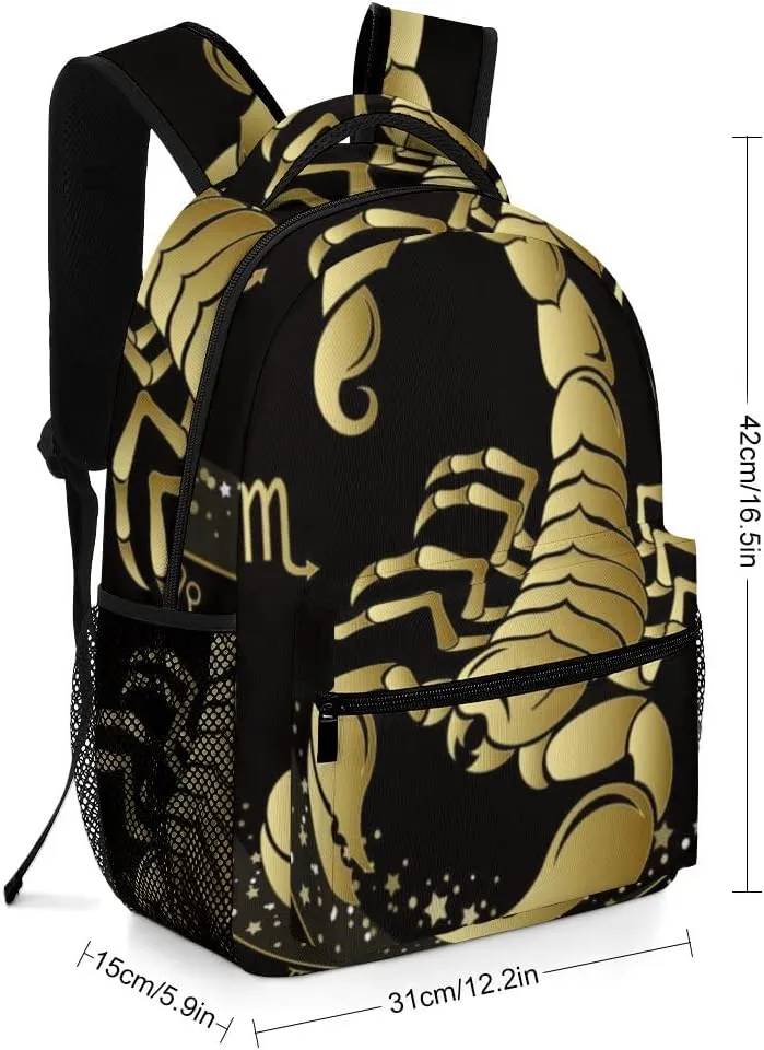 Casual Daypacks Backpacks Laptop Backpack Scorpio Zodiac Sign Yellow Work Bussiness School Students Bookbag Travel Hiking Gym Bags Waterproof Lightweight Women Men
