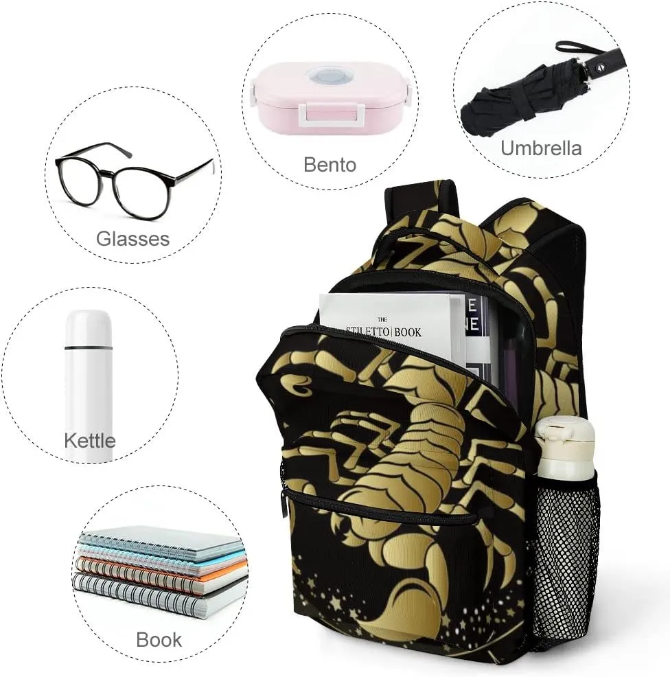 Casual Daypacks Backpacks Laptop Backpack Scorpio Zodiac Sign Yellow Work Bussiness School Students Bookbag Travel Hiking Gym Bags Waterproof Lightweight Women Men