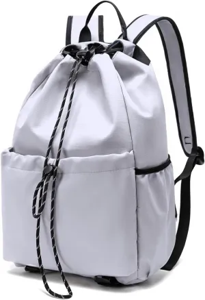 Casual Drawstring Backpack, 22L String Bag Gym Backpacks for Men Women, Water-Resistant Sports Bag Workout Backpack for Beach Swim Hiking Basketball Outdoor Activities Carry Everywhere, Grey